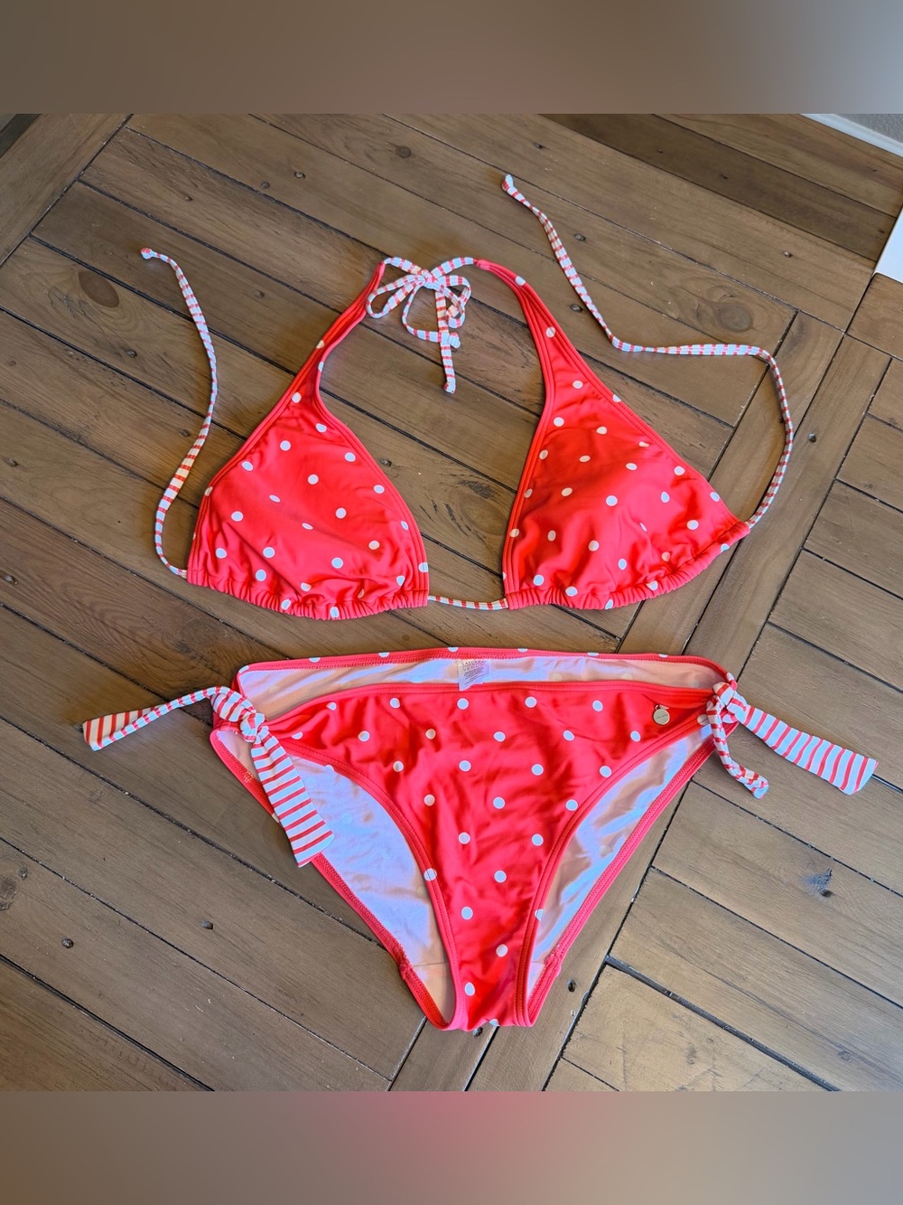 Lascana for Venus Women's Bright Coral Polka Dot Bikini (36D Top/Size 10 Bottom)